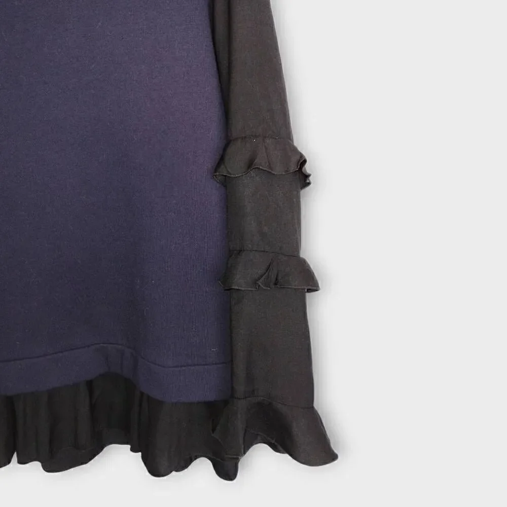 Lane Bryant Womens Top Sz 14-16 Long Ruffle Sleeves Navy Black Pullover Bohemian